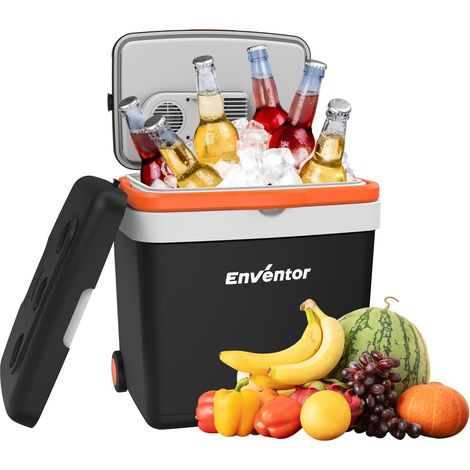 33 Litre Electric Cool Box with Wheels and Extended Handle, Mini Fridge to Keep Warm and Cool 12V 230V ECO Mode Fridge for Car, Camping and Boat (1/5)
