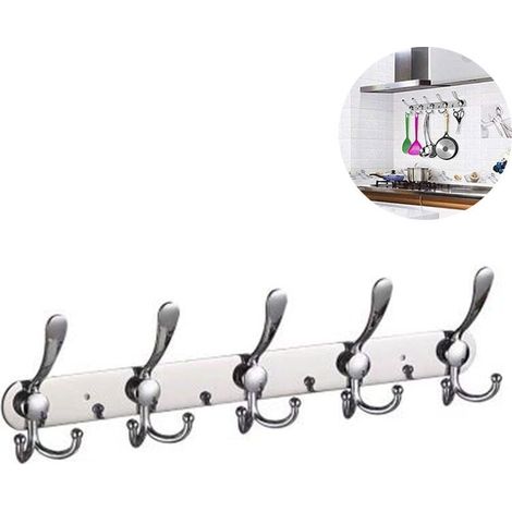 Kleiderhaken mit 5 Haken, multifunktionaler Reihenhaken, Handtuchhaken aus Edelstahl für Bad und Küche, Metallhaken, für Küche, WC und Badezimmer (1/5)