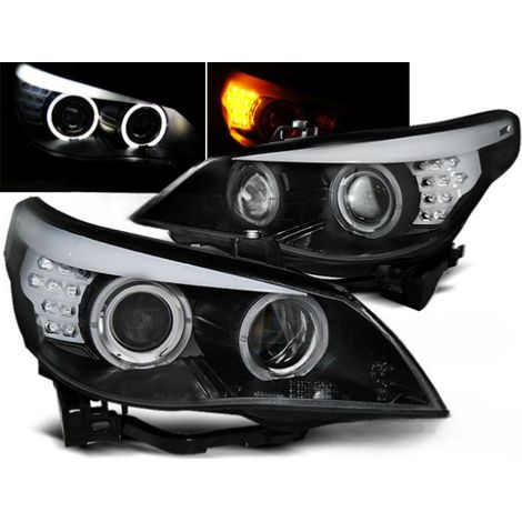 Paire de feux phares BMW Serie 5 E60 de 2003 a 2007 angel eyes noir + Cligno led-27361218