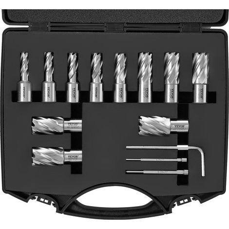 Coffret de 13 forets annulaires Weldon pour perceuses magnétiques, coupe jusqu'à 2,5 cm, acier rapide M2AL, mallette incluse. (1/5)