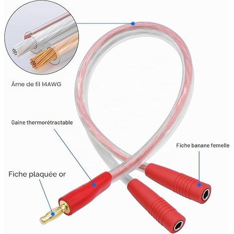 4mm Banana Plug Mâle à Double femelle Splitter 1 à 2 Câble d'extension audio 14AWG HIFI Câble de haut-parleur avec 4mm Banana Plugs Connecteur plaqué Fil de haut-parleur - 1Pair