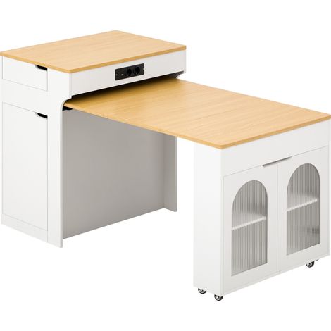 Ausziehbare Kücheninsel auf Rollen mit Steckdosen und Rillenglas, weißer MODENUIT Schrank (1/5)
