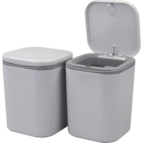 Paquet de 2 Mini Poubelle de Table Bureau, Poubelle Plastique avec Couvercle (Gris) (1/5)