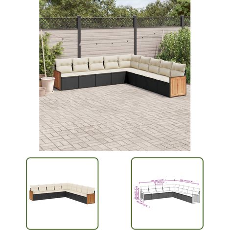 The Living Store 9-tlg. Garten-Sofagarnitur mit Kissen Schwarz Poly Rattan - Gartensofas - Outdoor Möbel - Gartenmöbel Set - Lounge Set - Rattan Gartenmöbel