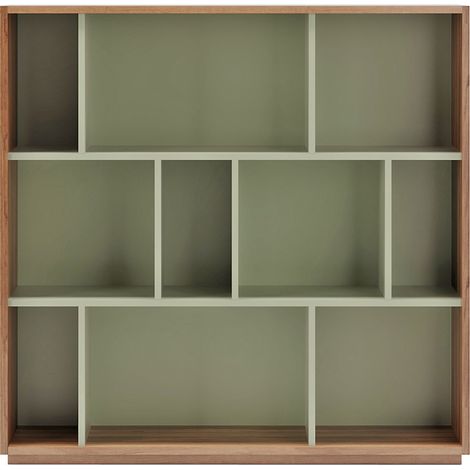 Meuble de rangement, collection NACK (546), bibliothèque étagère à 3 nivaux en mélamine.- noyer vert (1/5)