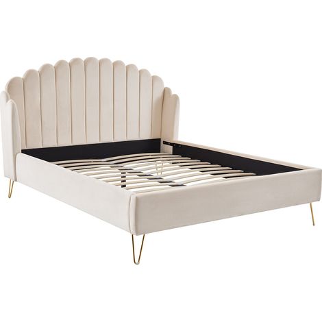 Letto 160 x 200 con con testata letto ondulata Velluto Beige - SAGALI
