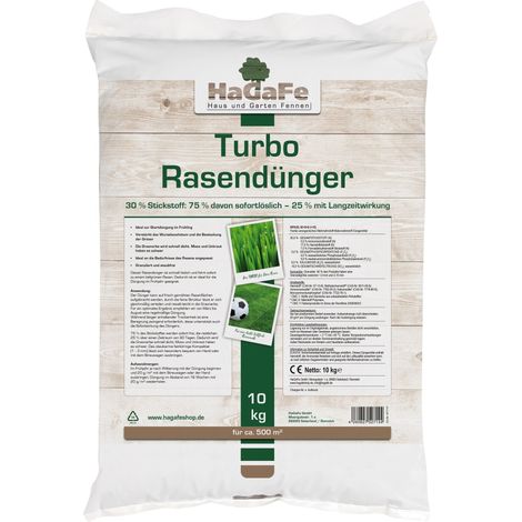 HaGaFe TURBO Rasendünger 30% Stickstoff Rasen Dünger mit SW und LZW 120 Tage 10kg für 500 m² (1 x 10 Kg) (1/5)