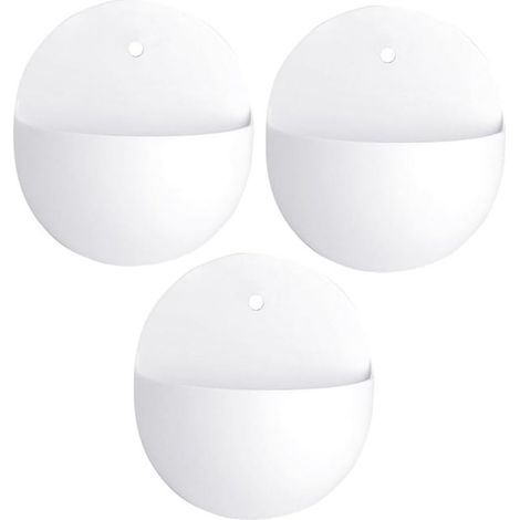 Set mit 3 weißen, halbkreisförmigen Wandpflanzgefäßen aus Kunststoff (1/5)
