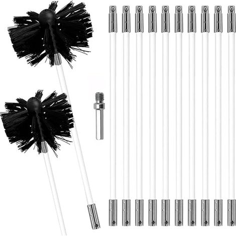 Kit de Broussailles de Nettoyage de Cheminée Ensemble de Brosse de Cheminée Réglable Brosse Nettoyage Ramonage Outil avec 12 Tiges 1 Tête Brosse 150mm 1 Tête Brosse 100mm (1/5)
