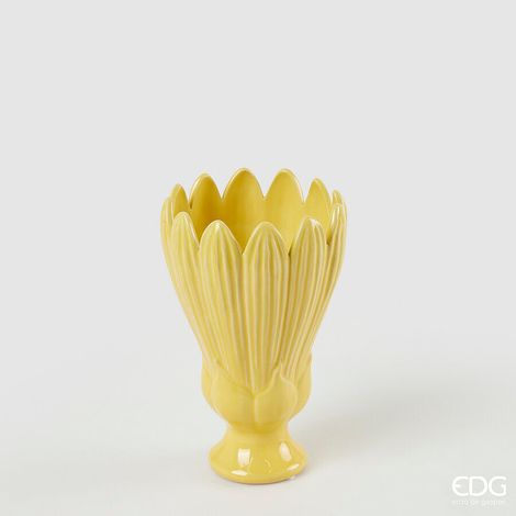 EDG Enzo De Gasperi Vaso Freaky Foglie Coppa H 21 Cm D 13,5 Cm Ceramica Waterproof Yellow
