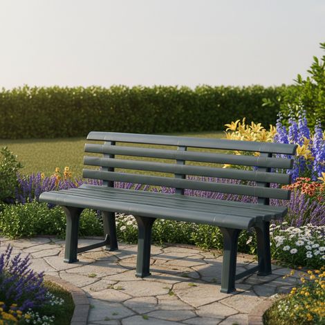 Gartenbank Artur aus Plastik, Sitzfläche Schwarz Made in Italy, Gestell anthrazit, 145x49x74h cm (1/3)