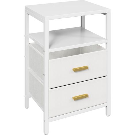 Table de chevet moderne 2 tiroirs tissu étagère double métal panneau particules blanc compact rangement salon chambre (1/4)