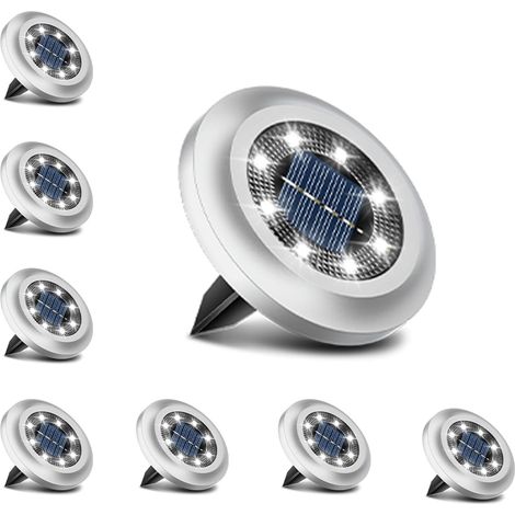 Lot de 8 lampes solaires améliorées pour jardin, terrasse, pelouse, allée, cour, paysage (blanc vif) (1/5)