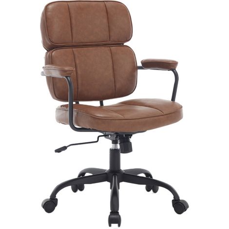 Wahson Chaise de Bureau Moderne en Similicuir, Chaise Bureau à roulettes Avec Coussin Confortable Fauteuil de Bureau Pivotante et Réglable pour Chambre, Marron (1/5)