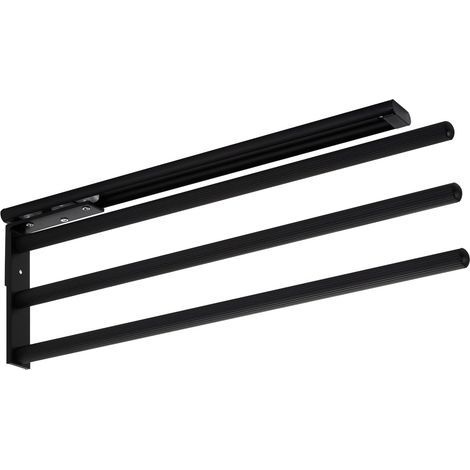 1 - Porte-Serviettes - Aluminium - Extensible Rotatif 3 Bras - Montage Sous Plan De Travail Ou Armoire - Noir Mat - 45x73cm (1/5)
