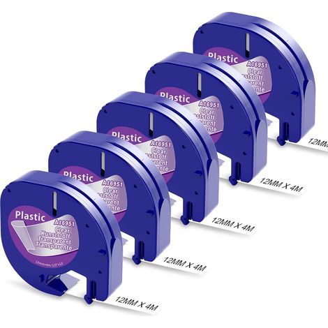 5 x Ruban Compatible avec Dymo Letratag - verre. 12 mm. noir. compatible Dymo Letratag Ruban Transparent 12mm x 4 - piscine (1/5)