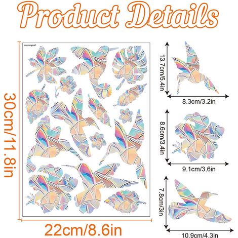 Autocollants anti-collision colorés pour fenêtres, autocollants statiques amovibles pour vitres, signalant les oiseaux, décorations adhésives pour fenêtres (oiseau) (1/2)