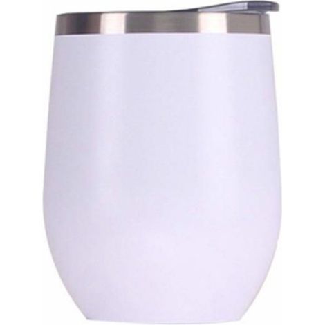 Verre à vin sans pied en acier inoxydable avec couvercle, à double paroi isolante (blanc) (1/4)