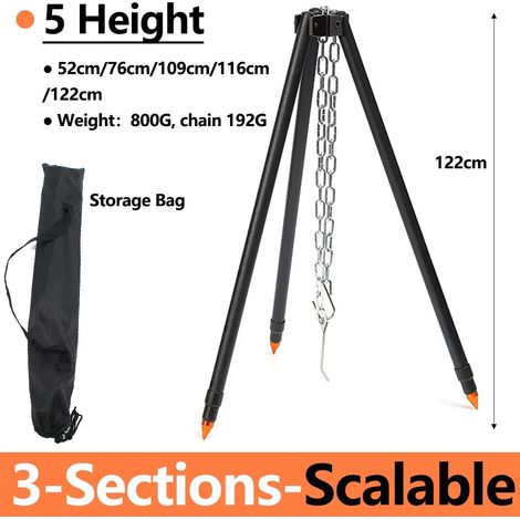 Trépied de camping idéal pour suspendre casseroles, ustensiles de cuisine de plein air, support de barbecue, trépied en alliage d'aluminium pour réchauds portables (1/5)