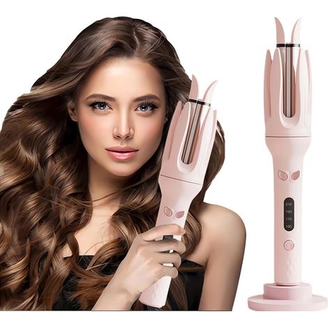 Fer à friser automatique - 4 niveaux de température sélectionnables, Rotatif 28mm, Anti-emmêlement, Outil de coiffure, Rose