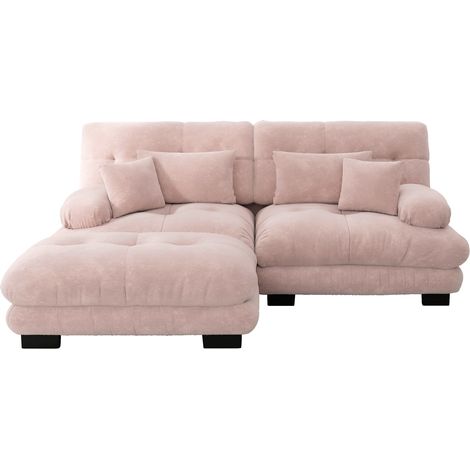 ELVMI Sofá Modular En Esquina 4 Plazas con Ottoman y Cojines, de Chenilla, Rosa (1/5)
