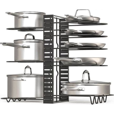 Étagère à pots multicouche en fer renforcé, support pour planche à découper, couvercle de casserole, 8 niveaux.