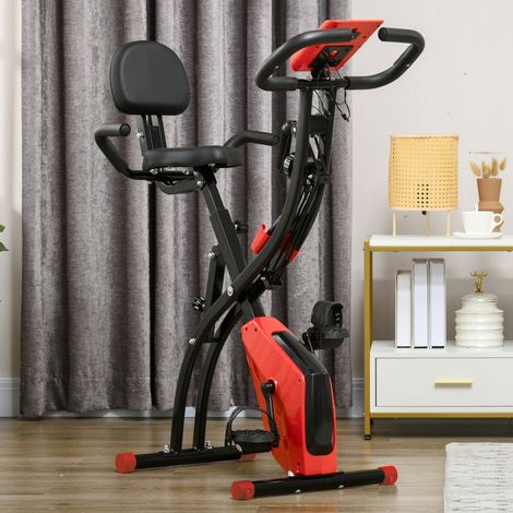 Cyclomoteur Pliable 2 en 1, Résistance Magnétique Réglable 8 Niveaux, Cyclomoteur d'Intérieur Silencieux avec Capteur de Fréquence Cardiaque, Élastiques pour Bras, Écran LCD, Volant de 2,5 kg, Rouge (1/5)