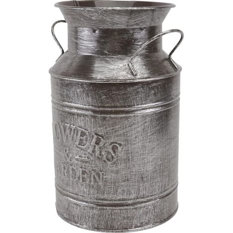 2pcs Vase À Fleur En Métal Fer Shabby Chic Pichet Vase Vintage Lait Galvanisé Peut Cruche Vase Rustique Fleur Récipient Seau Grand Galvanisé Vase Ferme English Seau Pot Argent (1/5)
