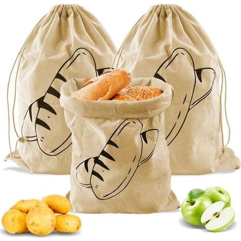 Sollbry 3-teiliger Brotbeutel, 40 × 30 cm Baguette-Beutel, Brot-Aufbewahrungsbeutel, wiederverwendbarer Baumwoll-Leinen-Kordelzug, frischer, atmungsaktiver Brotbeutel, Hochzeitsgeschenke, selbstgeback (1/3)