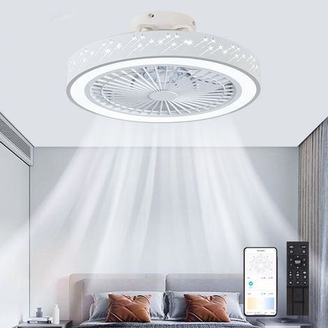Ventilateur de plafond avec lumières, ventilateur de plafond LED avec télécommande et application, intensité variable 3 couleurs, 6 vitesses, 46 cm (1/5)