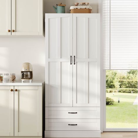 Buffet de cuisine 80x38x180 cm en MDF blanc, avec rangement, pour cuisine FloraGrace (1/5)