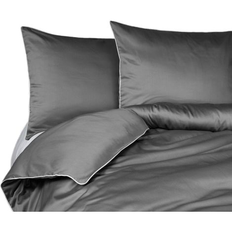 Parure de lit en pur coton Makosatin 220x200 cm Gris Premium (1/5)