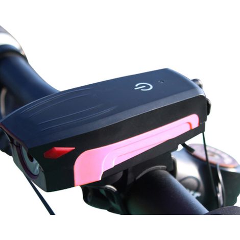 Phare de vélo LED, couleur rose, chargement USB, résistant à l'eau, avec klaxon, pour une utilisation urbaine, sur route ou de nuit.-AquaForge (1/5)