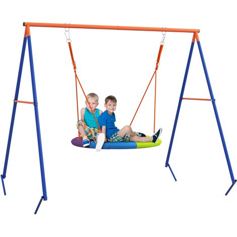 Altalena in metallo per bambini Irovami con sedile a nido e struttura ad A per esterni - Multicolore