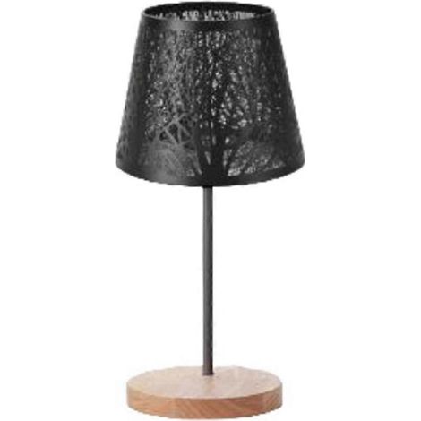 Lampe de table, abat-jour et pied en métal en forme de tonneau avec motif d'arbre, convient comme lampe de table, suspension ou applique murale, noir, prise américaine (1/5)