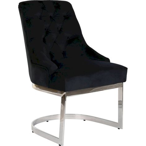 Chaise de cuisine élégance velours noir et pieds argent - Noir velouté avec pieds métalliques (1/5)