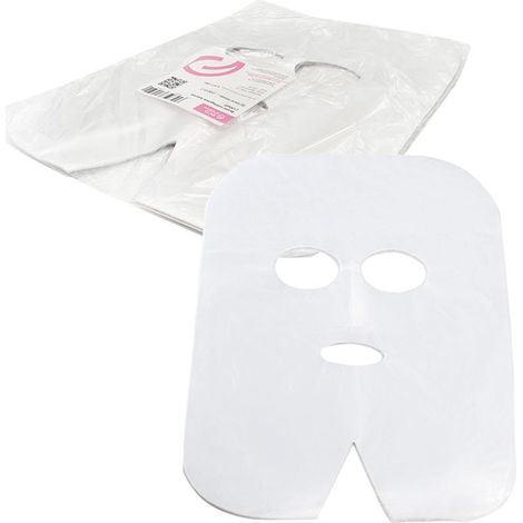 Kosmetikmasken für Gesicht und Hals aus Folie mit Löchern für Augen und Mund, 100 Stück (1/3)