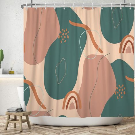 Rideau de Douche Abstrait 180x200cm Motif Aquarelle Rose Vert Arc-en-Ciel pour Salle de Bain et Baignoire Moderne et Lavable (1/5)
