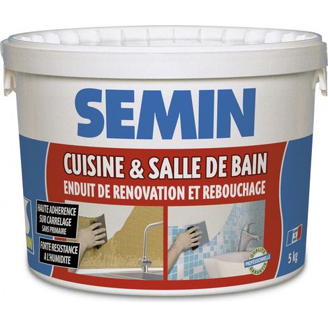 Enduit de rebouchage et rénovation spécial cuisine et salle de bain Semin - adapté aux pièces humides - seau de 5 kg