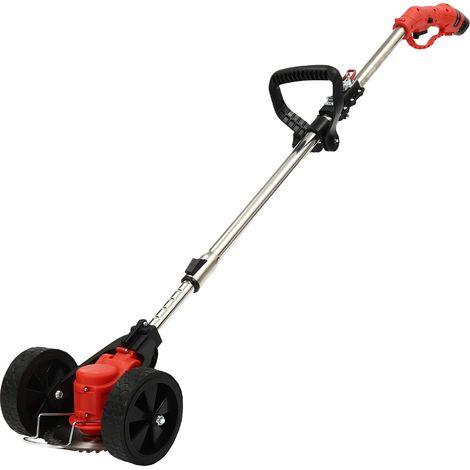 Cordless Grass Strimmer 200W Pure Copper Motor 1300mAh Battery 20min Runtime 18000rpm 3 Blade Types Adjustable Shaft 0.9-1.25m Wheeled Design Foldable UK Plug Safety Switch (Black, Red)