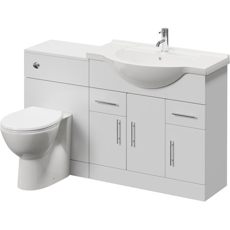 Alexander James Gloss White 1550mm 2 Door Vanity Unit Toilet Suite - 1550mm - Chrome 96mm Bar HandleJames Toilet Pan and Seat