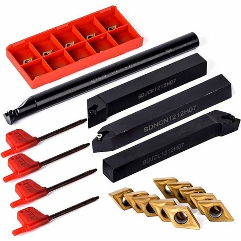 10 pièces DCMT0702 en carbure de tungstène + 4 tiges de forage 12 mm S12M-SDUCR07 / SDNCN1212H07 / SDJCL1212H07 / SDJCR1212H07 + 4 pièces de tournage à clé.