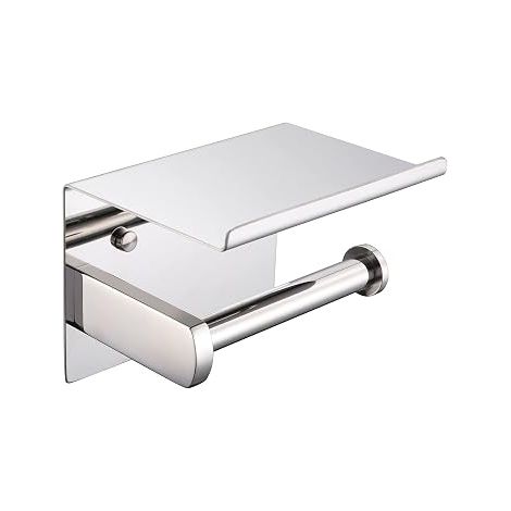 Soporte para papel higiénico, fabricado en acero inoxidable SUS 304, cromado pulido, estilo moderno, incluye soporte para teléfono, accesorio para baño y cocina. (1/5)