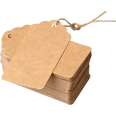 Étiquettes de prix marron avec ficelle, étiquettes à bagages kraft, étiquettes cadeaux en papier, 100 pièces, 5 x 3 cm, avec ficelle de jute, pour la création de cadeaux. (1/5)