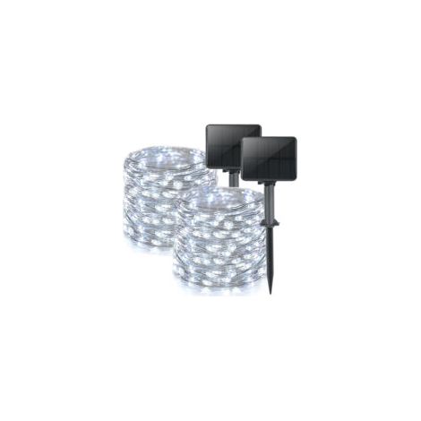 Set di 2 luci solari a stringa per esterni, lunghezza totale 16 m, 160 LED, impermeabili, 8 modalità, decorazione per giardino, patio, cortile, Natale, matrimoni, feste, bianco lucido - Crezuo