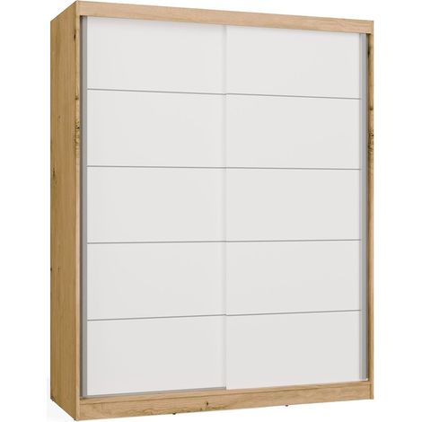 Armadio IGA 160 C con 2 ante scorrevoli e modanature decorative - larghezza 160 cm - rovere artisan e bianco (1/5)