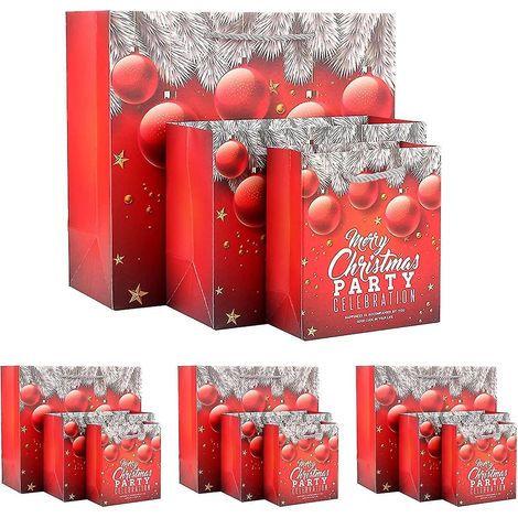 12 sacs cadeaux de Noël, sacs en papier de Noël avec poignées, sacs cadeaux de Noël avec imprimés de Noël, c (1/5)