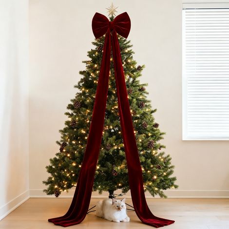 Adorno navideño grande con lazo - Adorno para árbol de Navidad - Adorno de terciopelo burdeos con lazo (1/5)