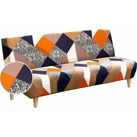 1 Housse de canapé clic clac, extensible, polyester, impression orange noir, salon (1/5)