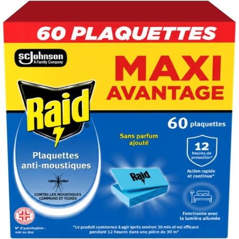Lot de 60 plaques anti-moustiques sans odeur pour moustiques ordinaires et moustiques tigre, jusqu'à 12 heures de protection, compatible avec les diffuseurs